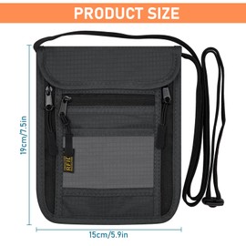 sundee Travel Neck Wallet Pouch with RFID Blocking for Men and Women, Passport Holder and Neck Pouch with Adjustable Lanyard Strap, Slim Wallet with Zipper Pockets Keep Cash Cards Phone Safe-DK Gray