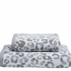 Fusion - Grey Animal Print Hand Towel (50 x 90cm) - 100% Cotton - Cheetah/Leopard Paw Print - Safari Zoo Animal Towel - Grey & White Hand Towel/Small Towel/Head Towel - Bathroom Accessory
