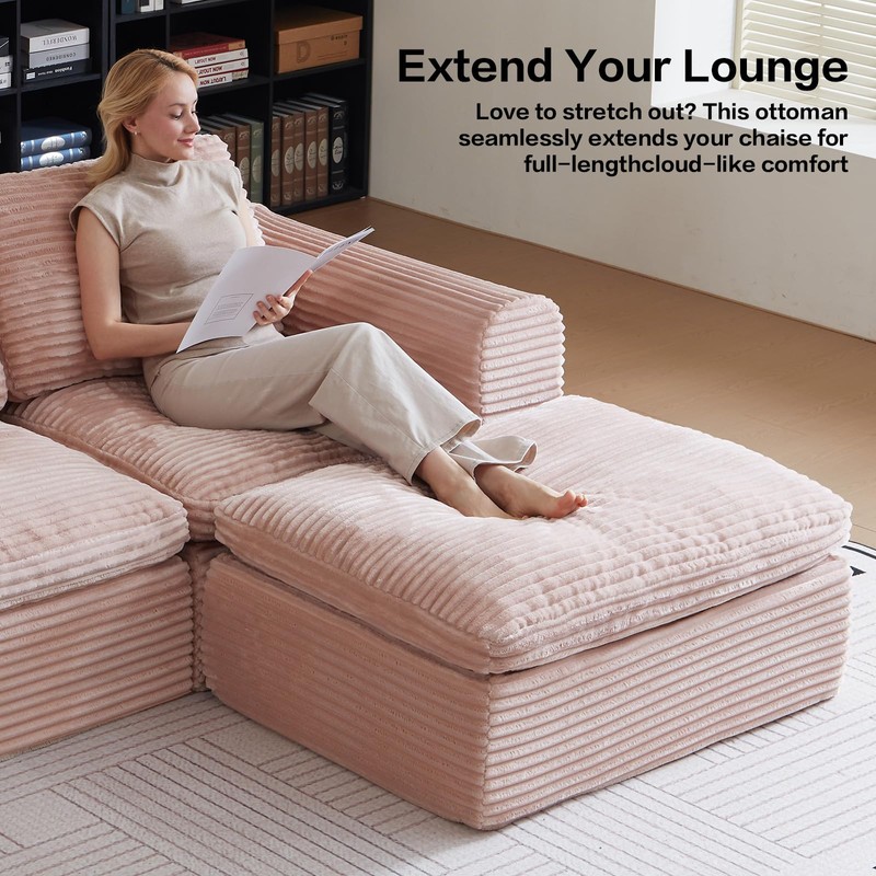 38.7" Large Square Ottoman, Cloud Pouf, Boneless, Dense Foam, Corduroy