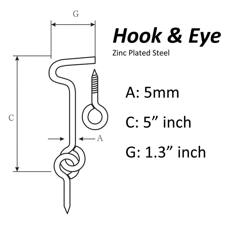 Wideskall 5" inch Heavy Duty Zinc Plated Wire Gate Hook
