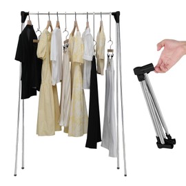 WIYETY Portable Clothes Rack, Foldable Telescopic Clothes Airer, 34-70 cm, Portable Extendable Clothes Rail, Telescopic Folding Clothes Hanger Made of Stainless Steel for Travel, Camping, Laundry