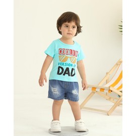 NZRVAWS Toddler Boy Clothes 2T 3T Boy Outfits Infant Little Clothing Letter Printed Tshirt Ripped Jeans Shorts Set Clothing Summer Green