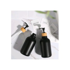 Emerson Essentials 2 Bottle Glass Set Bamboo Tray Black 16 Oz Soap Bottles New