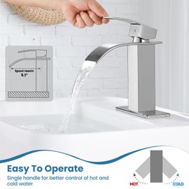 Airuida Chrome Polish Waterfall Spout Bathroom Faucet Single Handle Single Hole Bathroom Sink Faucet 1 or 3 Holes Rv Lavatory Vanity Faucet Basin Mixer Tap with Deck Plate and Supply Lines