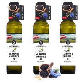 SCHLATTBAUERNGUT Organic Black Cumin Oil - Cold Pressed & Filtered - 100% Organic Quality from Austria - Rich in Thymoquinone with Antioxidants & Omega-6 Fatty Acids (3 x 100 ml)