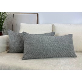 Aiking Pack of 2 Soft Decorative Knitted Double-Cable Sweater Cozy Throw Pillow Covers, 14x26 inch, Gray