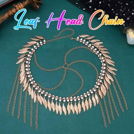 Aukmla Leaf Head Chain Gold Headpiece Cap Festival Costume Headband Hair Chains for Women