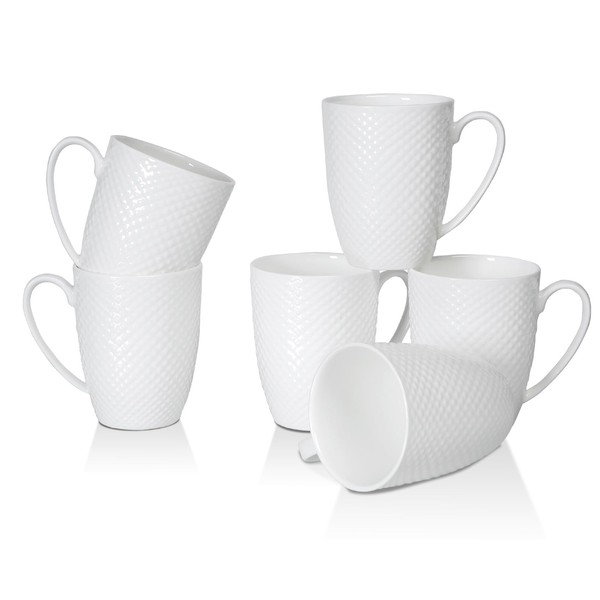 COSTMANCE 12 oz Coffee Mugs Set of 6, Fine Bone