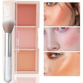 Paleta De Rubor De 3 Colores, En Polvo Para Maquillar Las Mejillas, Con Purpurina y Brocha, De Larga Duración, Muy Pigmentado (01)                    