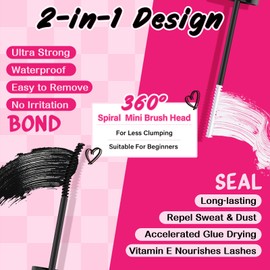 PRO Lash Bond and Seal Cluster Lash Glue & Seal Waterproof Bond and Seal Cluster Lash Glue for DIY Eyelash Extensions Waterproof Strong Hold for 48 Hours（5ml+5ml, Black Bond & Clear Seal
