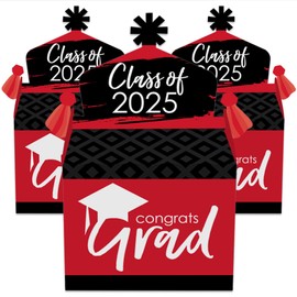 Big Dot of Happiness Red Grad - Best is Yet to Come - Treat Box Party Favors - 2025 Red Graduation Party Goodie Gable Boxes - Set of 12