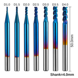 Genmitsu 7pcs 3-Flute Square End Mill for Aluminum Applications, Nano Blue Coat CNC Router Bits, High Feed U-Type Design, for Roughing and Finishing, 4mm Shank, SN07A