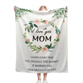 Gifts for Mom, Mothers Day Birthday Gifts for Mom, Mom Gift from Daughter Son, I Love You Mom Blanket, Flower Super Soft Flannel Throw Blankets for Christmas Valentines Day 60x80 Inch