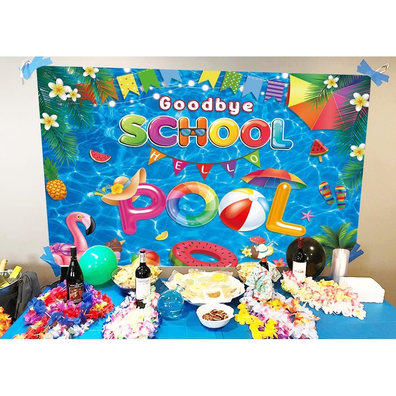 PGSWEER Goodbye School Hello Pool Backdrop 7x5FT End of School