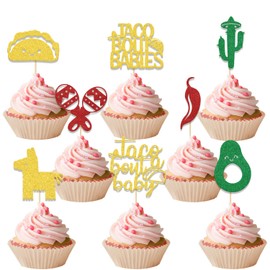 KEWUFD Taco bout a baby Cupcake Topper, Funny Fiesta Party Decorations For Kids, First 1st Birthday Party Decorations Supplies, Mexican Fiesta Baby Shower Gender Reveal Party Decoration 24 pcs