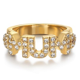 THE BLING KING New Gold-Plated Filled Mum Heart Ring with Stones – Adjustable Sizes (O) – Elegant Gift for Mum