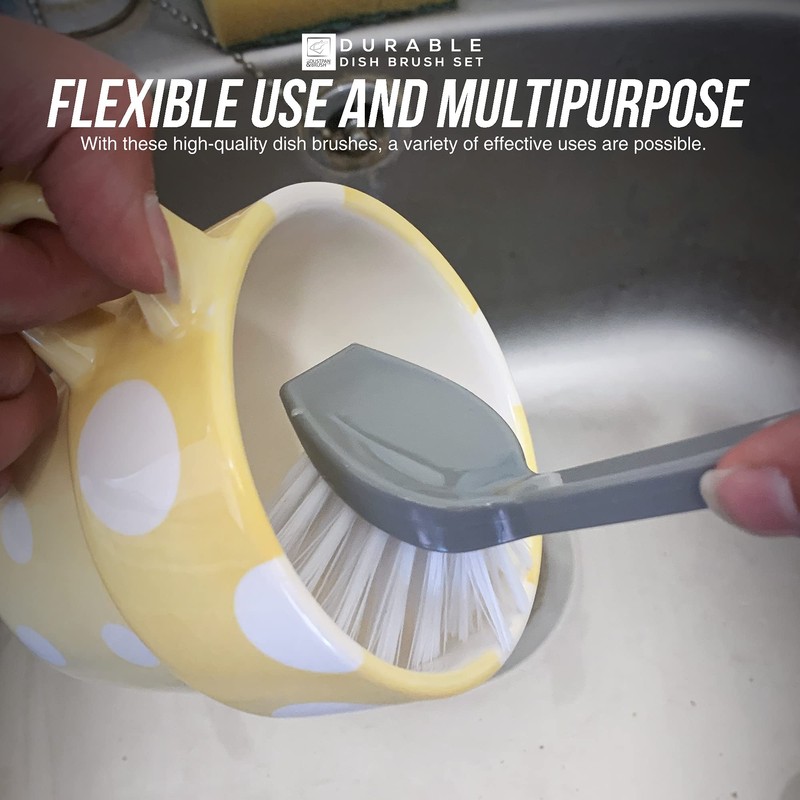 Pack of 7 Plastic Dish Brush Set with Firm Bristles