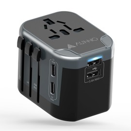 AUNNO Universal Travel Adapter, International Travel Plug Adapter with 2 USB-C and 2 USB Ports, All in One Plug Adaptor with Dual Safety Fuses, UK to European Plug Adaptor for EU USA Australia etc