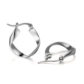 TGNEL Oval Twist Titanium Hoop Earrings for Women Men, Large Polished Infinity Wave U Shape Hoop Earrings Hypoallergenic for Sensitive Ears