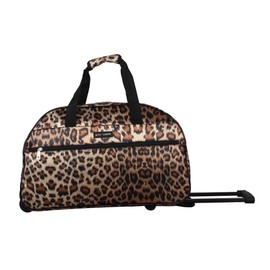 Betsey Johnson Designer Carry On Luggage Collection - Lightweight Pattern 22 Inch Duffel Bag- Weekender Overnight Business Travel Suitcase with 2- Rolling Wheels（leopard）