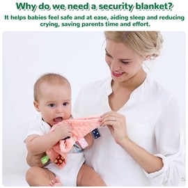 HECCEI Baby Tags Security Blankets - Baby Soothing Plush Blanket with Colorful Tags, Square Sensory Toys, 10 x 10 inches, for 3-12 Months Babies(Blue)