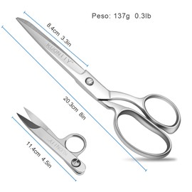 KUONIIY Dressmaking Scissors, Extra Sharp Fabric Scissors Made of Stainless Steel, 20 cm Textile Scissors for Precise Cut with Comfortable Handle, Stainless Steel Thread Scissors (Silver)