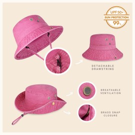 CHOK.LIDS Classic Cotton Style Wide Brim Bucket Hat with Adjustable String Trendy Unisex Lightweight Outdoor Travel Headwear (Rose Bliss)