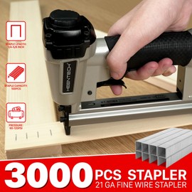 KEENTECH Pneumatic Staple Gun 21 Gauge, Air Upholstery Stapler with 3000pcs 1/2" Crown Staples 1/4"-5/8", Ready-to-Use Pneumatic Nail Gun Tool Set with Safety Trigger for Wood Furniture Fabric Leather