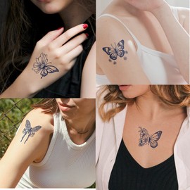 Ooopsiun Semi-Permanent Tattoos for Women Girls - Realistic Butterfly Rose Temporary Tattoos/Waterproof/Lasts 1-2 Weeks/Fades Naturally/Body Art Stickers