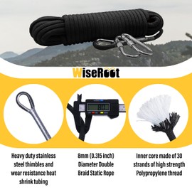 WiseRoot Climbing Rope for Adults: 8mm Climbing Rope Outdoor Rock Climbing Rope Static Rope Heavy Duty Rope for Arborist Tree Climbing Camping Hiking Rescue, 10m(32ft) 20m(64ft) 30m(96ft) Orange/Black