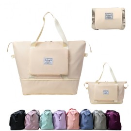 RichMoro Large Capacity Foldable Travel Bag, Expandable lightweight Carry on Bag, Dry with Wet Separation Spor Duffel Bags (off white)