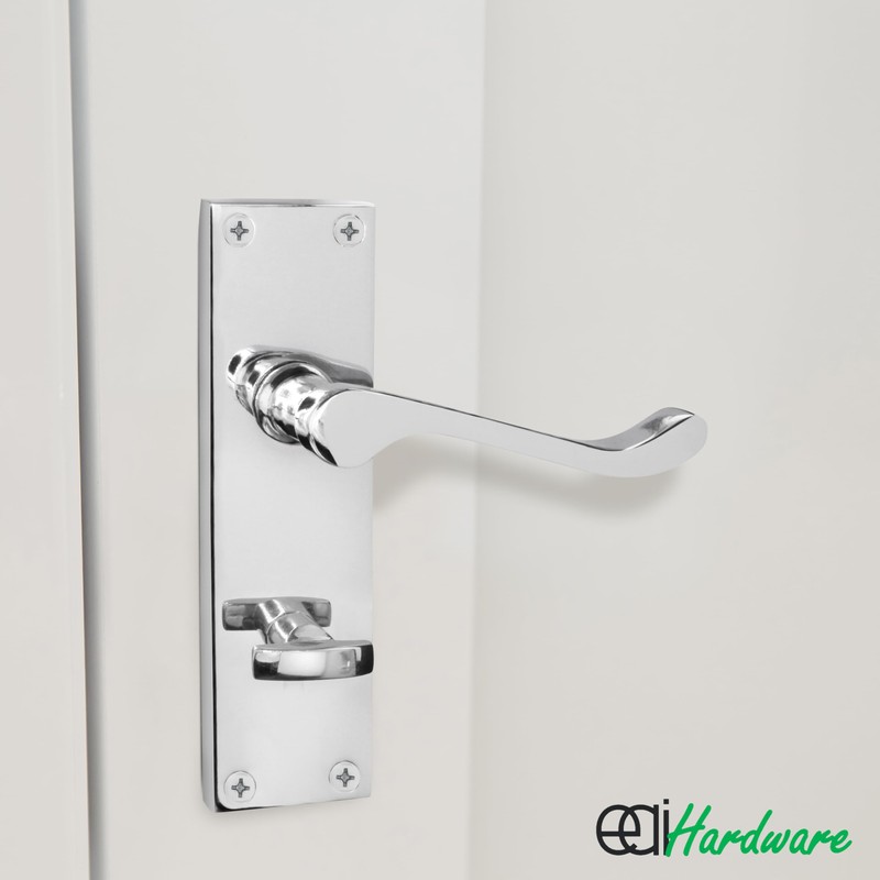 EAI Polished Chrome Victorian Scroll Bathroom Door Handles | 1