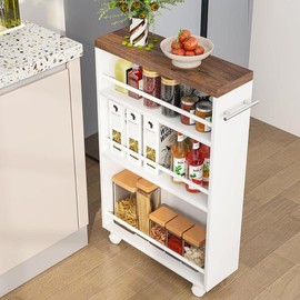 Tribesigns Slim Storage Cart Narrow Kitchen Cart on Wheels with Handle for Kitchen, Bathroom, Laundry Organiser Racks - Color: White