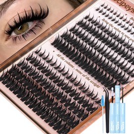 Focipeysa Manga Lash Clusters Kit Spike Lash Extensions Kit 50D 80D Cluster Lashes Kit 10-16mm Clusters Lash Extension Wispy Thick Individual Eyelashes Extension DIY Salon Effect Lash Extension