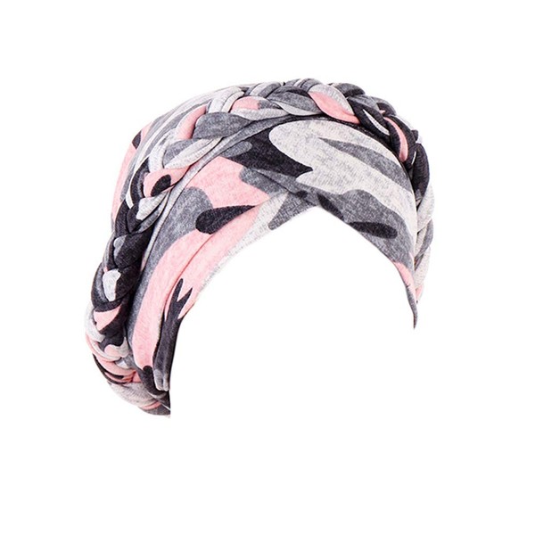 Braided turban hat with floral pattern - Pink/camouflage., size: m