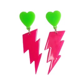 Azusa Sun 80s Neon Earrings Multicolor Acrylic Green Yellow Hot Pink Lightning Bolt Dangle Earrings for Women 70's 80's Outfit Glow Party Accessories Y2K Jewelry - 3 Pairs