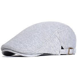 HIQIU Adjustable Flat Cap Men's Cotton Peaked Cap Beret Flat Cap Beret Hat Gatsby Newsboy Cap Men's Beret Cap, lightgrey