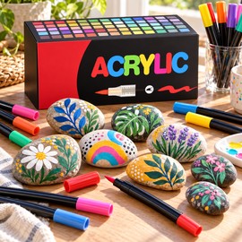 60 Color Acrylic Paint Pens, Brush Tip Paint Markers for Rock, Wood, Stone, Glass, Ceramic & DIY Crafts