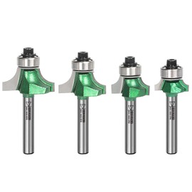 KOWOOD Pro Roundover Bit Set 4 Pcs, 1/4 Inch Shank Router Bit Set, R:1/8", 3/16", 1/4", 5/16"，Designed for Woodworking Enthusiasts