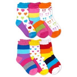 Jefferies Socks Calcetines de cuello redondo con diseño de rayas arcoíris para niñas, paquete de 6, Multi, Small