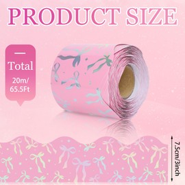 JarThenaAMCS 65.6Ft Iridescent Bow Bulletin Board Borders Pink Decorative Die Cut Trim Border Roll for Office Classroom Chalkboard Window Decor