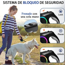 Correa Retráctil para Perro con Luz Led, 6 M Correa RetráCtil de Recargable, Tiene Un Mango Antienredos Y Antideslizante de 360°, Durable Correa Retractilar para Perro de Menos de 50 Kg.(Blanco)