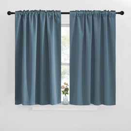 NICETOWN Blackout Curtain Panels for Kitchen - (Smoky Blue Color) 29x30 inch, 2 Panels Set, Room Darkening Blackout Drapes for Window
