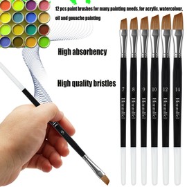 Himmlfel Angled Brush Set, 12 Pieces Angled Brushes for Painting Detail, Lines, Leaves and More for Acrylic, Watercolor, Oil and Gouache Painting
