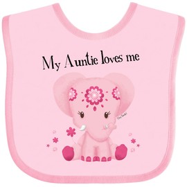 inktastic Aditi My Auntie Loves Me Pink Elephant Beautiful Baby Bib Pink - Tiny Tusks 30345