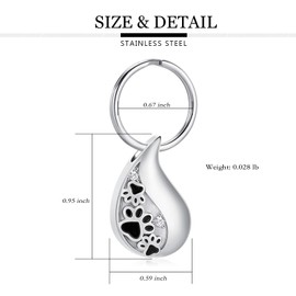 Yinplsmemory Pet Cremation Jewelry Paw Print Urn Keychain for Dog/Cat Ashes Teardrop Key Ring Urn for Ashes Holder
