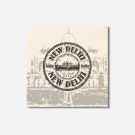 Unbranded New Delhi India Grunge Travel 4'' X 4'' Square Wooden Coaster