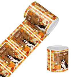 HOMETITUTE Peel and Stick Wallpaper Border Fall Thanksgiving French Bulldog Pumpkin Wall Decor Self-Adhesive Border for Bathroom Kitchen Living Room Seasonal Decor 4x196 Inch