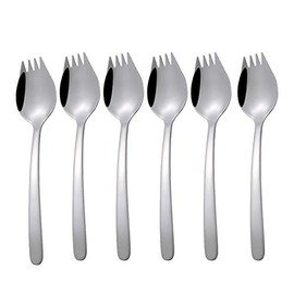 MBB 6-Pack Sporks Salad Forks Noodle Spoon Stainless Steel Spork Long Handle for Fruit Appetizer Dessert Flatware Dinnerware Set Modern Silver