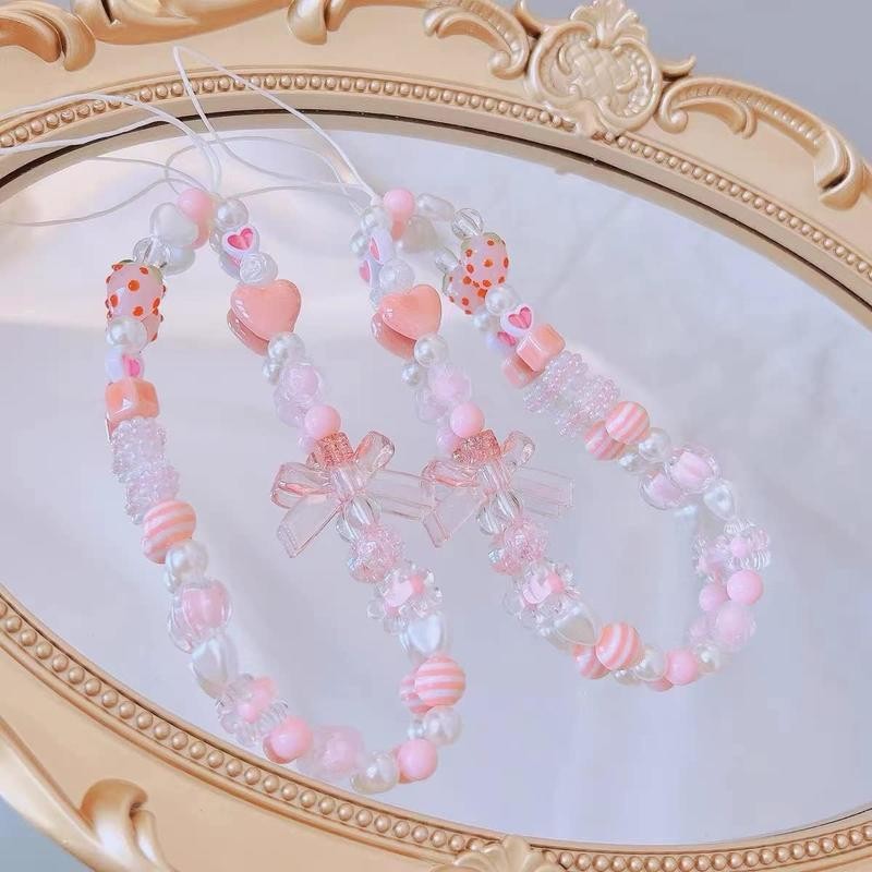 Phone Charms Strap,Pink Cute, Aesthetic Love Phone Chain, Beaded Phone